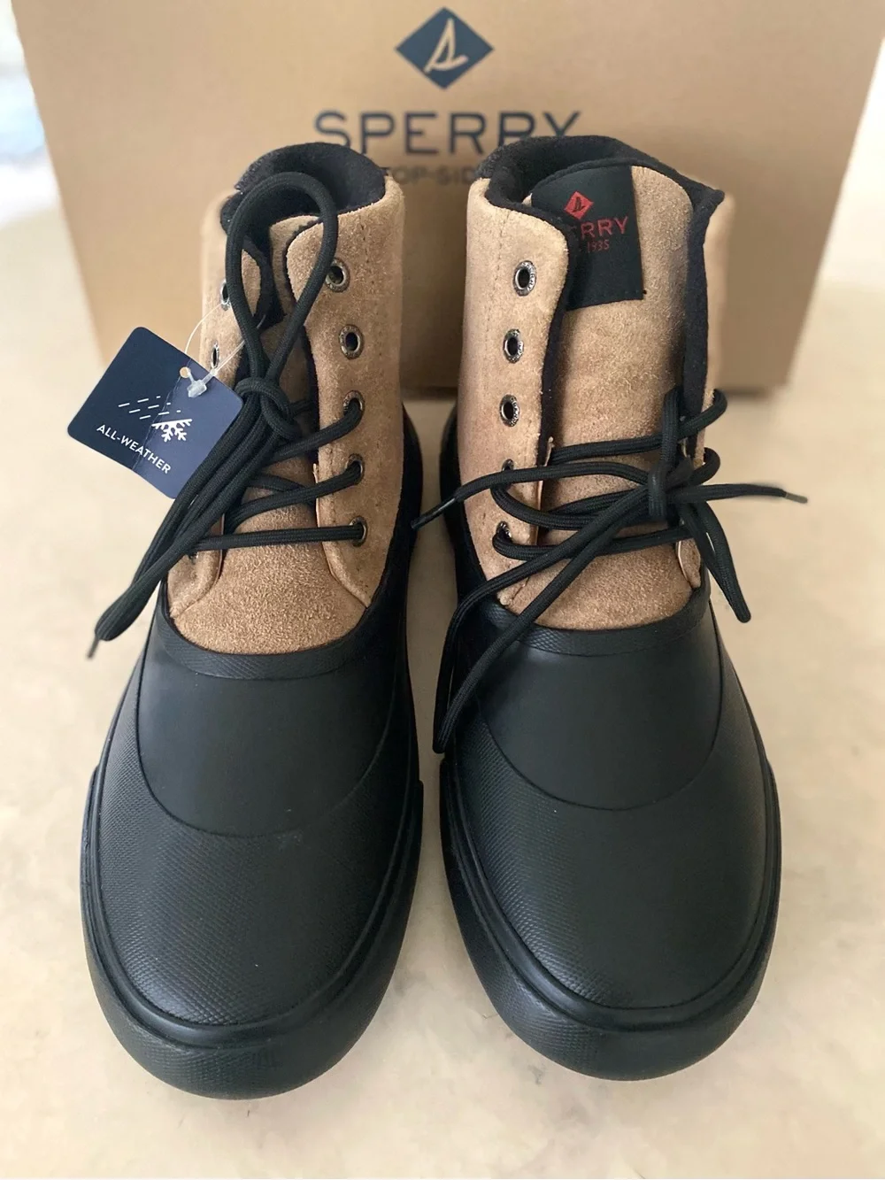 SPERRY MEN'S ICE BREAKER WATERPROOF BOOTS SIZE 9 TAN / BLACK,⁠ NEW IN BOX NIB